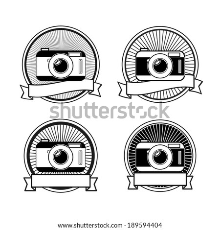 Black and white camera stamps vintage icons