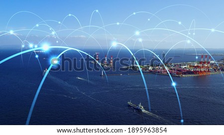Ships and communication network concept. maritime traffic. Royalty-Free Stock Photo #1895963854