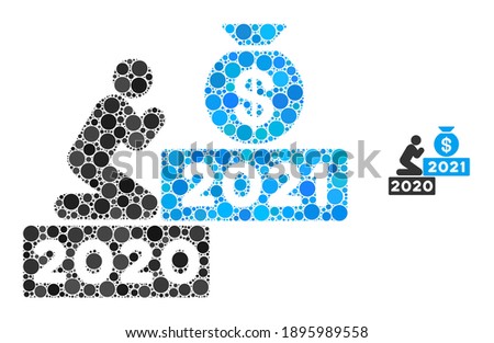 Pray for money 2021 collage of round dots in variable sizes and color hues. Vector round dots are composed into pray for money 2021 mosaic. Pray for money 2021 isolated on a white background.