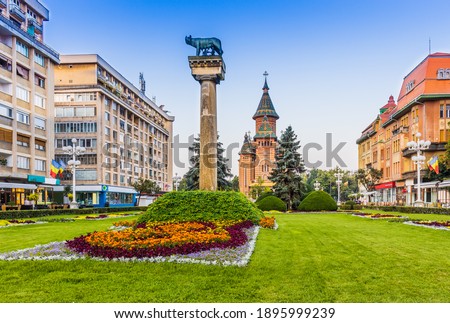 Timisoara, Romania. The historic centre of Timisoara, with the Metropolitan Cathedral. Royalty-Free Stock Photo #1895999239