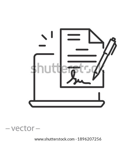 digital signature icon, e document form, electronic device for contract or agreement, thin line symbol on white background - editable stroke vector illustration eps10 Royalty-Free Stock Photo #1896207256