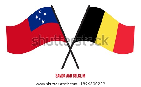 Samoa and Belgium Flags Crossed And Waving Flat Style. Official Proportion. Correct Colors.