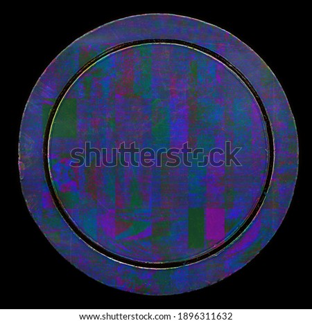 concept photo to show the danger of online cryptocurrency, macro photo of plastic bank coin with digital glitch texture on black background.