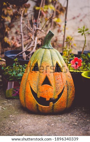 funny cute smiling orange halloween pumpkin decoration