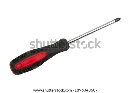 Black and red Phillips head screwdriver isolated on white with copy space Royalty-Free Stock Photo #1896348607