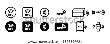 Nfc icon set. Wireless payment. Contactless cashless society icon. Vector on isolated white background. EPS 10 Royalty-Free Stock Photo #1896349921
