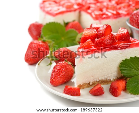 strawberry cheesecake on white background Royalty-Free Stock Photo #189637322