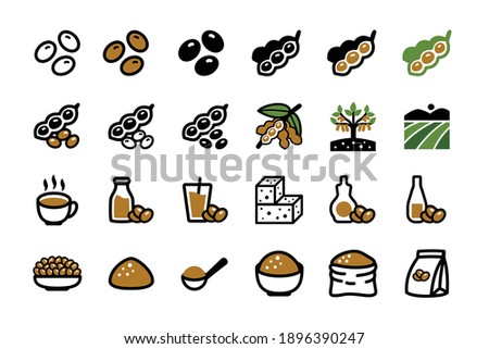 Soy soybean icon set - Hand drawn doodle icons Royalty-Free Stock Photo #1896390247