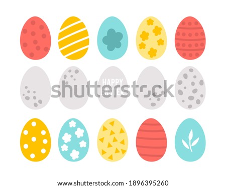 Vector Easter colored eggs set. Spring flat decorative elements. Holiday icons collection isolated on white background
