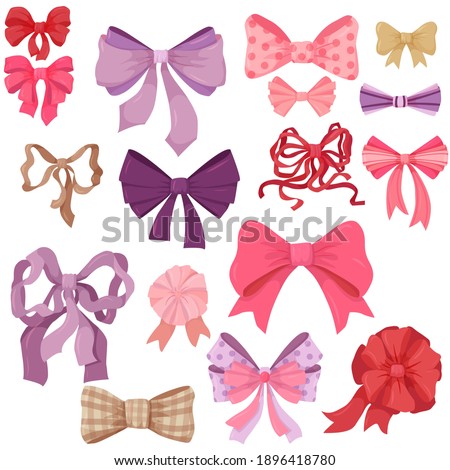 set of bows of different colors. holiday bows from colored ribbons vector illustration isolated on white background