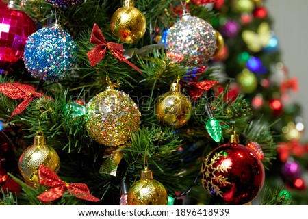 Big beautiful balls close up on the christmas tree