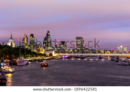 Panorama of London at night over the Thames