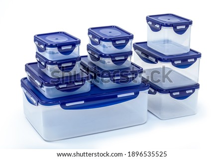 Plastic airtight containers for food isolated onwhite background, with clipping path. Royalty-Free Stock Photo #1896535525