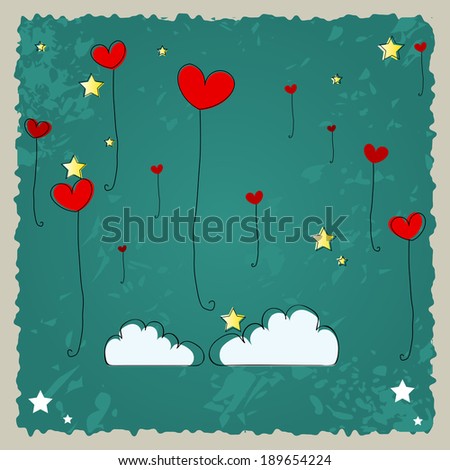 Illustration of cute heartshaped balloons flying in the air