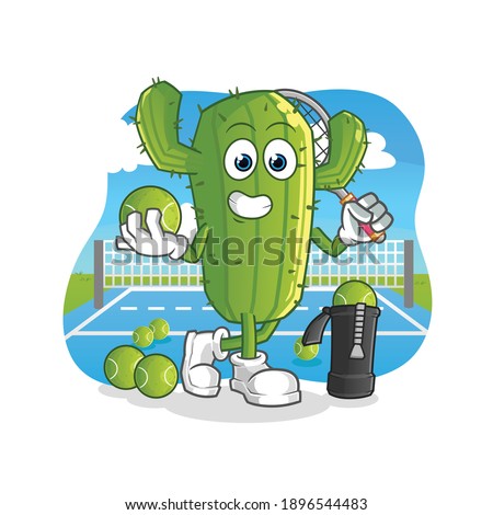 Cactus plays tennis illustration. character vector