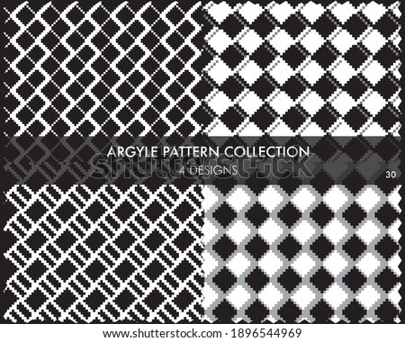 Argyle seamless pattern collection includes 4 design swatches for fashion textiles, knitwear and graphics
