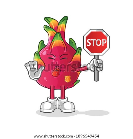 dragon fruit holding stop sign cartoon. cartoon mascot vector