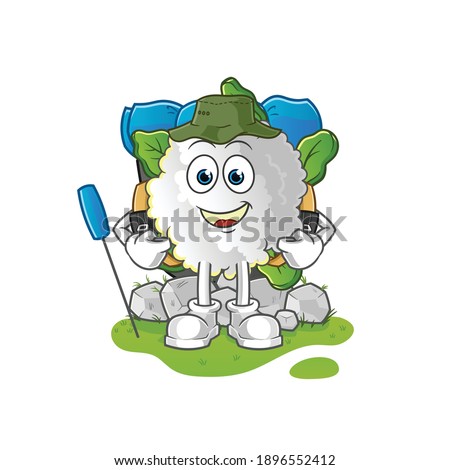 cauliflower go camping mascot. cartoon vector