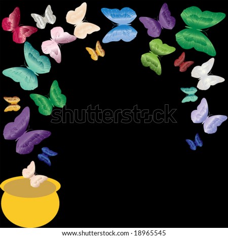 golden pot of vector butterflies illustration