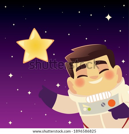 space astronaut star galaxy cosmos explore cartoon character vector illustration