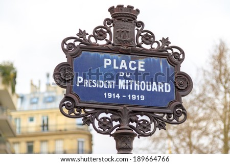 Traditional plaque Place du President Mithouard, Paris
