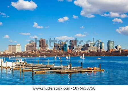Boston skyline at Back Bay district over the Charles River, US