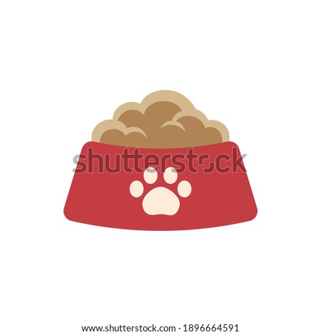 Dog, cat, animal or pet full of kibble red food bowl vector illustration. Simple clipart logo icon flat design.
