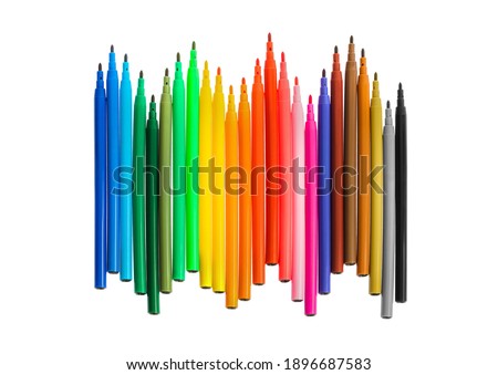 Multicolored markers or felt-tip pens isolated on white background Royalty-Free Stock Photo #1896687583
