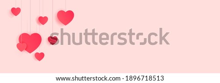 Web banner with hanging hearts and copy space
