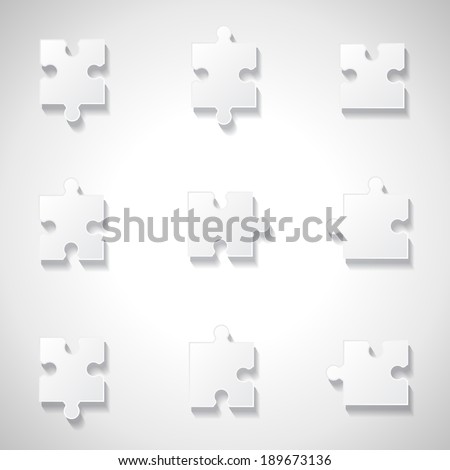 Puzzle Icons Set - Isolated On Gray Background, Vector Illustration, Graphic Design Editable For Your Design 