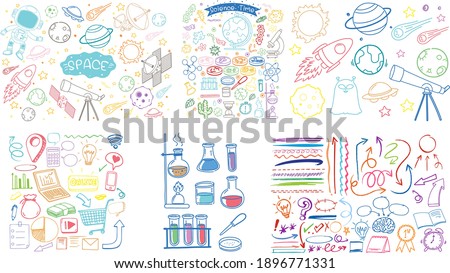 Set of colorful object and symbol hand drawn doodle on white background illustration