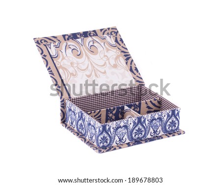 Handmade boxes with art materials for decor. Isolated on a white background.