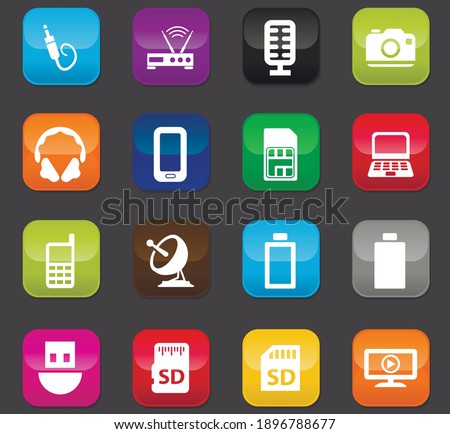 Hi tech vector icons for user interface design. Colored buttons on a dark background