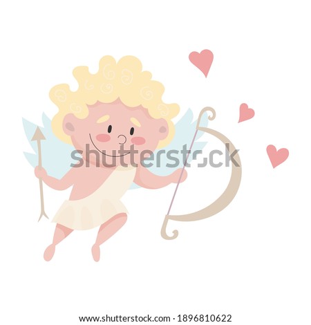 vector illustration for valentine's day. little angel cupid with wings shoots from a bow. love symbol