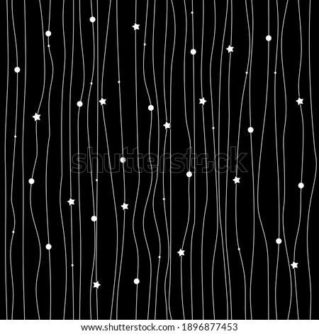 Seamless fabulous texture on a black background. A pattern of lines of stars and dots. Elegant backing