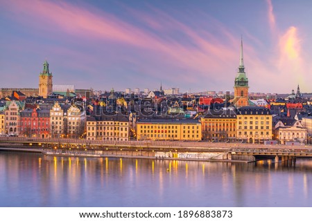 Stockholm old town city skyline, cityscape of Sweden at sunset Royalty-Free Stock Photo #1896883873