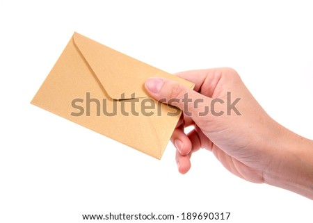 hand hold envelope isolated on white background