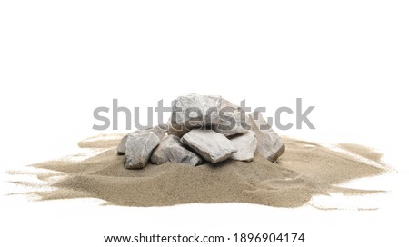 Beach, desert sand pile with rocks isolated on white background Royalty-Free Stock Photo #1896904174