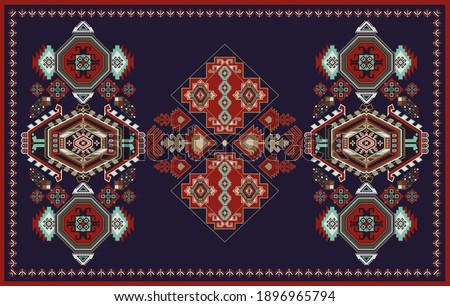Rectangular design for carpet with geometric ethnic ornaments. Vector clipart. Design for mat, carpet, rug