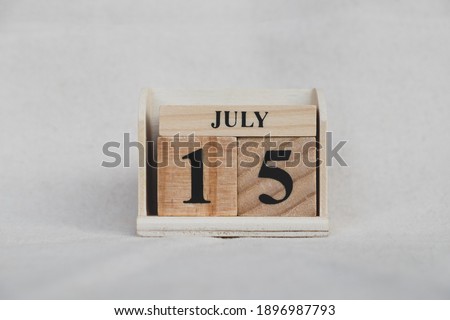 July 15th. Image of July 15 calendar on white canvas background. empty space for text - Image