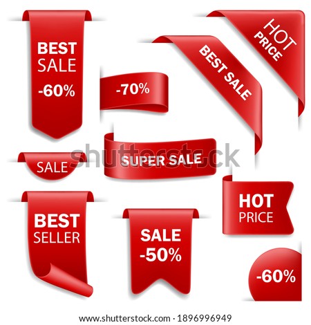Ribbon sale badges, banners, price tags. Tags set. Vector badges and labels isolated. Royalty-Free Stock Photo #1896996949