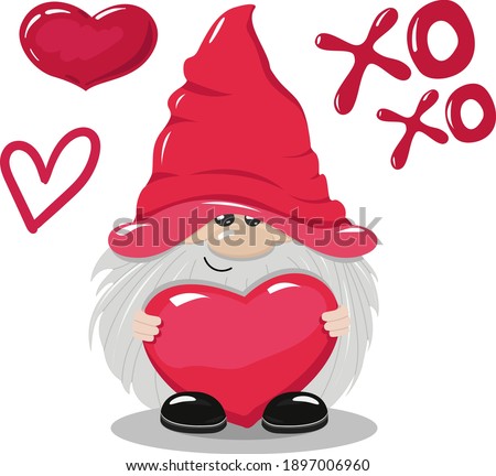 Vector illustration Valentines Day Gnomes with a heart