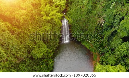 Aerial view of Pasy or Pa Sy waterfalls in Mang Den, Kon Tum province, Vietnam. Nature and travel concept. Royalty-Free Stock Photo #1897020355