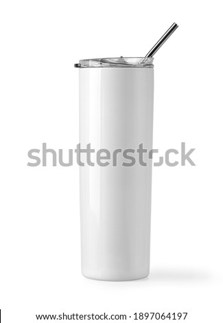 Blank Stainless Steel Tumbler with Lid for branding mock up. Isolated on white with clipping path Royalty-Free Stock Photo #1897064197