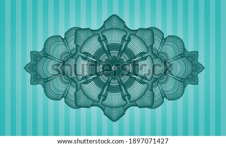 Linear currency Turquoise badge. Bars fancy background. Illustration. 