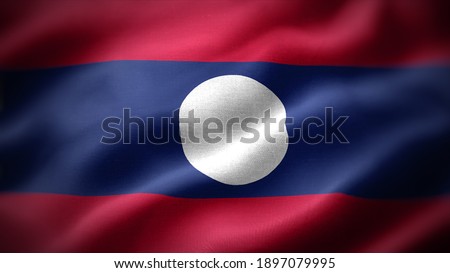 close up waving flag of Laos. flag symbols of Laos.