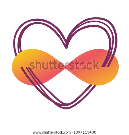 Illustration of a polyamorous heart symbol with an infinity sign. Simple cute style. The drawing is isolated on a white background.