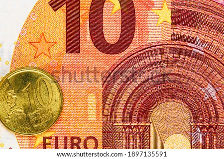 Detail of euro money on table. Macro shot, close up photo of euro. Business concept.
