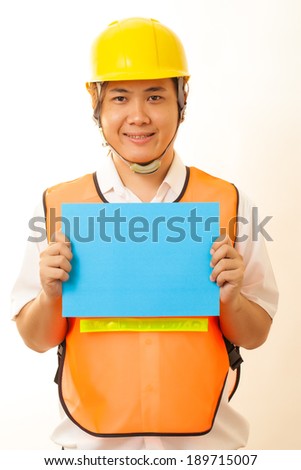 Blank card, people holding card that can be replace with everything you want, name card sign etc... shoot on isolated white background