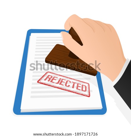 Flat icon with rejected stamp hand for paper design. Business concept. Vector illustration.
